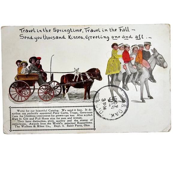 1907 Antique Postcard Saint Paris Ohio Walborn & Riker Pony Carts Factory Posted - Picture 1 of 7